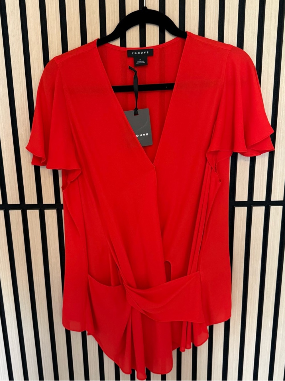 Nordstrom Red V-Neck Flutter Sleeve Wrap Blouse